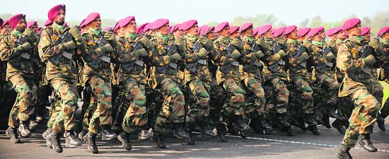 Special Forces soldiers march during the Army Day parade in New Delhi on Sunday
