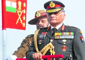 Army Chief Gen VK Singh inspects the Army Day parade in New Delhi on Sunday