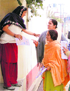 Maninder Kaur Kariha during a door-to-door campaign in Nawansharh