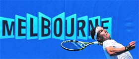Rafael Nadal serves during a training session in Melbourne on Sunday