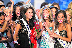 Miss Wisconsin Laura Kaeppeler reacts after being crowned Miss America in Las Vegas on Saturday