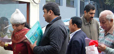 Parents at Springdales School on the last day of the sale and submission of forms in New Delhi on Monday.