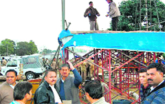 Final touches being given to the stage in Roorkee on Monday from where Sonia Gandhi will address an election rally on Tuesday.