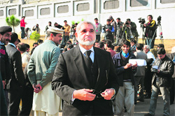 Akram Sheikh, lawyer of US businessman Mansoor Ijaz, arrives at the Islamabad High Court 