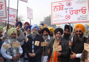 Members of the Civil Society against Drugs take out a rally to spread awareness against the use of drugs during the polls, in Ferozepur. 