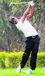 Mohd Nazim of Bangladesh in action during golf matches at Golf Club, Chandigarh, on Tuesday