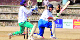 A batsman in action in a match in the Uttarakhand Youth Twenty20 Cricket Tournament under way at Kasiga School in Dehradun on Tuesday.