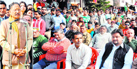 Chief Minister BC Khanduri addresses a rally in Haridwar on Tuesday.
