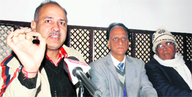 Manish Sisodia of Team Anna addresses mediapersons in Dehradun on Tuesday.