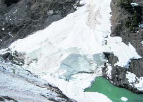 An avalanche blocks the Chandrabhaga river in the Pangi valley of Chamba district
