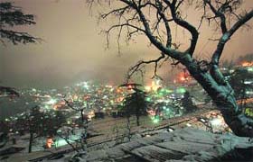 An aerial night view of Shimla