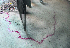 A blood-stained floor of the GMCH after an XEN jumped off the building in Jammu on Tuesday. A Tribune photograph