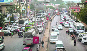 Haphazard parking adds to the chaos on the BC Road in Jammu