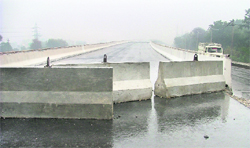 A view of the flyover near Dugri that has been closed to traffic a few days after its inauguration by Sukhbir Badal. 
