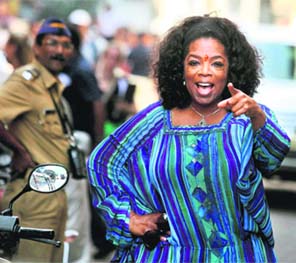 US actress and talk show host Oprah Winfrey during a shooting for her upcoming series 'Oprah's Next Chapter' in Mumbai on Tuesday. 