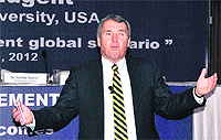 Nicholas Nugent, professor, Harvard University, speaks during the function at LMA, Ludhiana