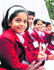 Children, who will be honoured with National Bravery Awards for Children 2011, during a press conference in New Delhi on Wednesday. 