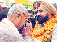Congress candidate Hardyal Kamboj canvassing in Rajpura on Wednesday