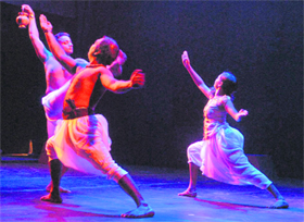 Artistes during a play Dravya Kaya at the ongoing Bharat Rang Mahotsav in Amritsar.