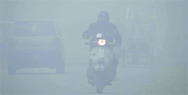 Commuters brave fog to reach their respective destinations in Bathinda on Thursday morning.