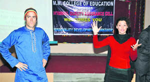 George Hardwick and Fanny Lebel at a workshop on personality development at Manohar Memorial College of Education in Fatehabad. 