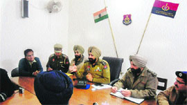 Mandeep Singh Sidhu, SSP, Khanna, addresses mediaperson at Khanna on Thursday. 