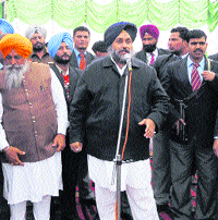 Sukhbir Singh Badal at a rally in Lambi. 