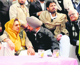 CLP leader Rajinder Kaur Bhattal at a rally in Gidderbaha on Friday. 