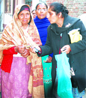 PPP candidate Sukhdeep Singh Bhinders wife, Parminder Kaur, canvassing in Bathinda on Friday.