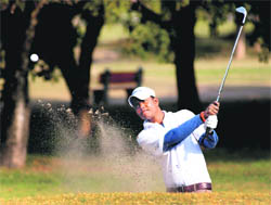 SK Pappu in action at the Chandigarh Golf Club on Friday. 
