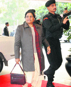 Uttar Pradesh Chief Minister Mayawati arrives in Chandigarh to campaign for party candidates in Punjab on Friday.
