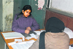 A computer operator being questioned regarding a theft at Haridwar railway station on Friday. 