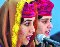 Artistes perform at the state-level Gojri folk music festival in Jammu on Friday.