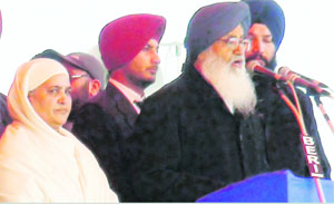 Chief Minister Parkash Singh Badal and SAD candidate Bibi Jagir Kaur at a rally in Bholath on Friday. Tribune photo