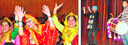 Girls perform gidda and (right) singer Malkit Singh performs at a cultural event in Amritsar on Saturday. 