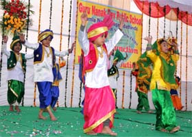 Students of the Guru Nanak Dev Public School, Kamla Nehru Nagar, perform during the annual day function of the school in Bathinda on Friday