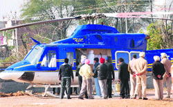 Election officials search the helecopter of Uttar Pradesh Chief Minister Mayawati at Kharar on Saturday