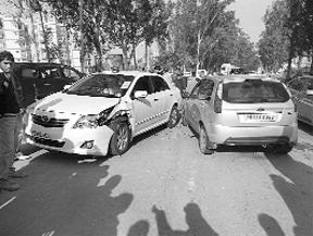The damaged vehicle of Punjab Election Commissioner SS Brar at Zirakpur on Saturday. 