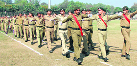 NCC cadets rehearse for Republic Day celebrations in Gurgaon on Saturday.