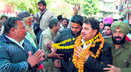The Congress candidate from Amritsar central constituency Om Parkash Soni meets voters in Amritsar on Sunday.