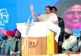 BSP supremo and Uttar Pradesh Chief Minister Mayawati addressing a public rally in Muktsar on Sunday