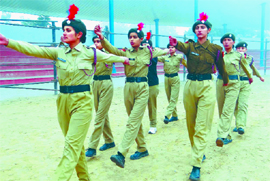 Cadets of the National Cadet Corps (NCC) take part in the rehearsal for the Republic Day parade at the Sports Stadium in Bathinda. Full dress rehearsal will take place on Tuesday.