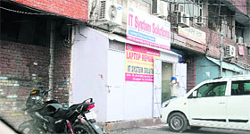 A view of some illegally constructed cabins on the rear of showroom-cum-offices at Sector 20 in Chandigarh.