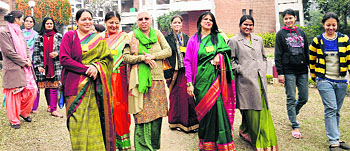Alumni of the Government Home Science College take a round of its hostel in Chandigarh on Sunday. Tribune photo: Pradeep Tewari