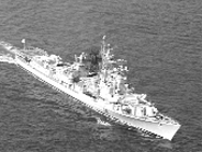 A file photo of a warship on patrol