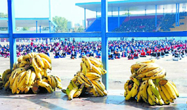 Refreshments for the students were kept in the sports stadium as students went on with the rehearsal for the Republic Day celebrations in Bathinda on Monday.