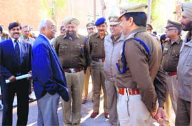 Police officials at the concluding function of Road Safety Week at the Tagore Theatre in Chandigarh on Monday