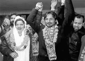 Dolly Bindra (Actress) during an election campaign of Manv Mehra, BSP candidate, in Mohali on Monday