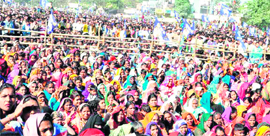 A huge crowd gathers to listen to the Uttar Pradesh Chief Minister in Roorkee on Monday.