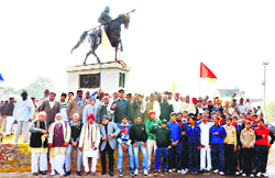 Participants in a function held at Rewari to mark the death anniversary of Maharana Pratap.